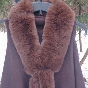 Faux Mink Fur Trim Cape Coat Vest for Women Winter Poncho Scarf  One Sz